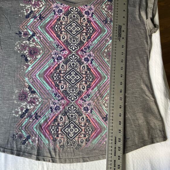 Style & Co Women’s Short Sleeve Screw Neck T-shirt size S, Floral Gray - Picture 4 of 8
